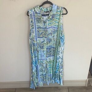 Sleeveless Blue and Green Paisley Dress